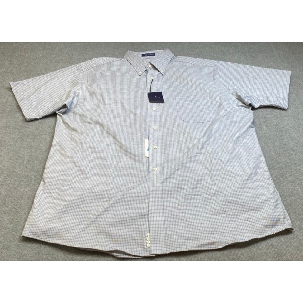 Barrington Button Down Shirt Men XL Blue White Grid Short Sleeve Wrinkle Free